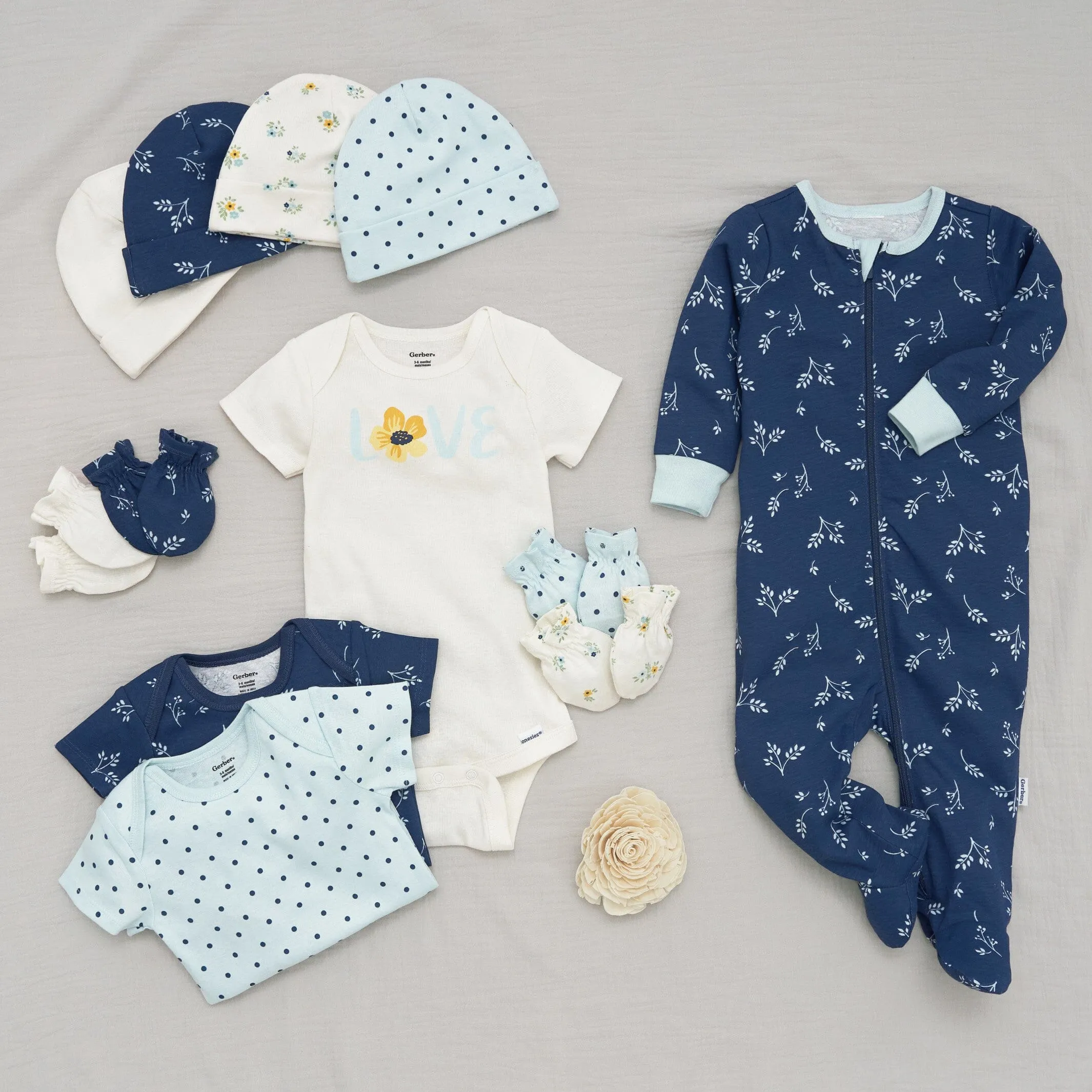 12-Piece Baby Girls Blue Flowers Layette Bundle