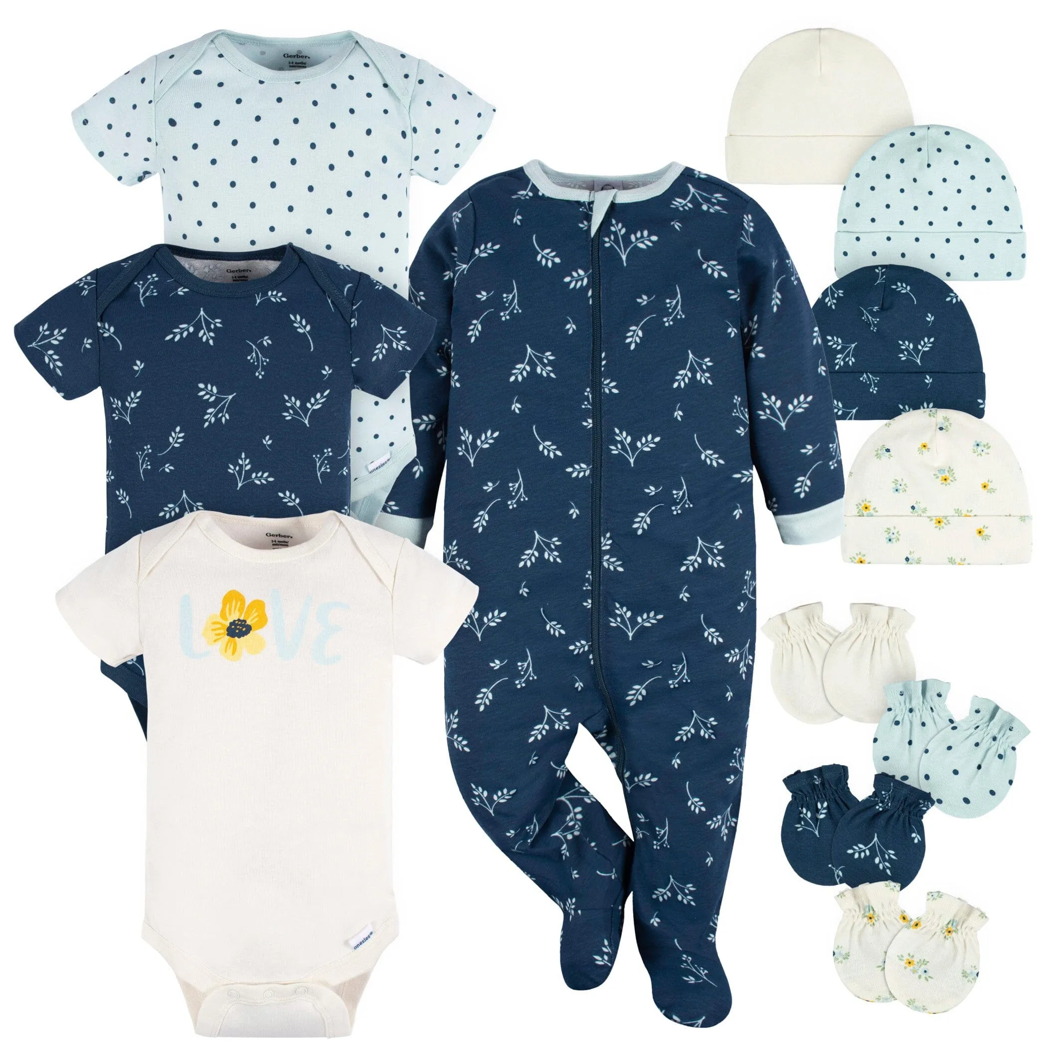 12-Piece Baby Girls Blue Flowers Layette Bundle