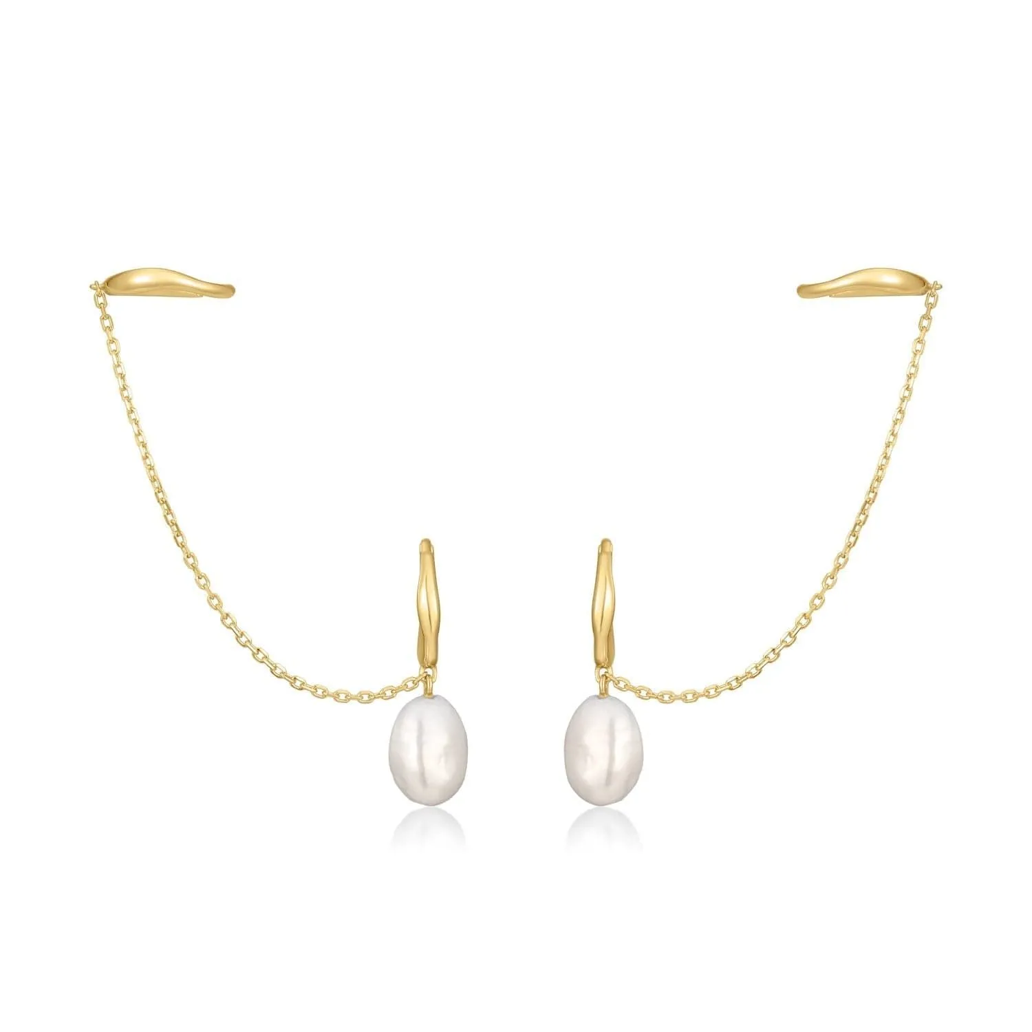 14K EARCUFF & PEARL DROP HUGGIE HOOP EARRINGS