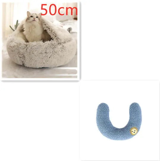 2-in-1 Dog and Cat Bed - Round Plush Winter Bed, Soft Long Plush Pet House