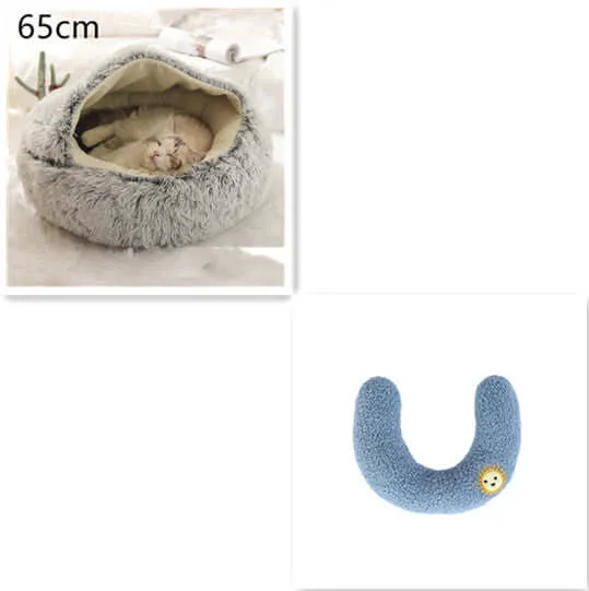 2-in-1 Dog and Cat Bed - Round Plush Winter Bed, Soft Long Plush Pet House