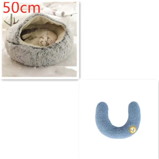 2-in-1 Dog and Cat Bed - Round Plush Winter Bed, Soft Long Plush Pet House