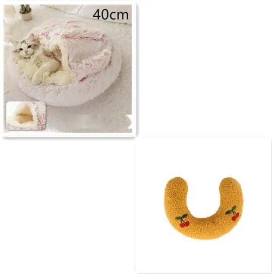 2-in-1 Dog and Cat Bed - Round Plush Winter Bed, Soft Long Plush Pet House