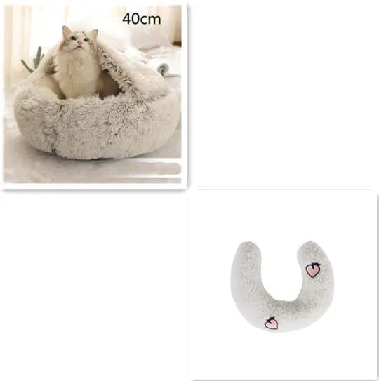 2-in-1 Dog and Cat Bed - Round Plush Winter Bed, Soft Long Plush Pet House