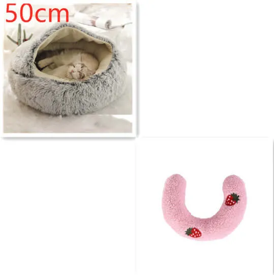 2-in-1 Dog and Cat Bed - Round Plush Winter Bed, Soft Long Plush Pet House