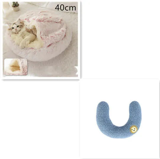 2-in-1 Dog and Cat Bed - Round Plush Winter Bed, Soft Long Plush Pet House