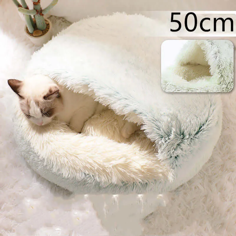 2-in-1 Dog and Cat Bed - Round Plush Winter Bed, Soft Long Plush Pet House