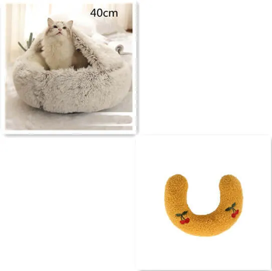 2-in-1 Dog and Cat Bed - Round Plush Winter Bed, Soft Long Plush Pet House