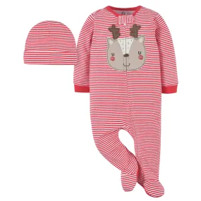 2-Piece Baby Neutral Reindeer Face Sleep 'n Play & Hat