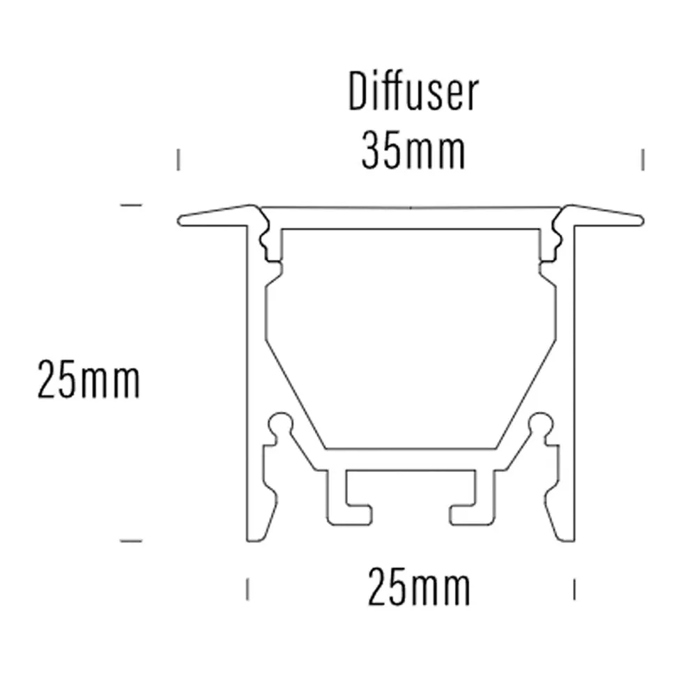 35mm X 25mm Aluminium In-Ceiling Led Profile Style 017 2000mm In Silver, Black Or White