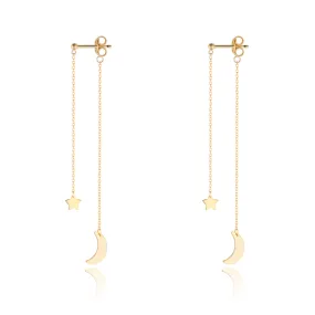 9kt Gold Moon & Star Drop Earrings