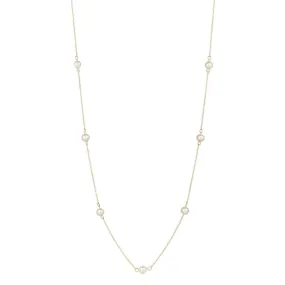 9kt Gold Seven Pearl & Chain Pendant Necklace