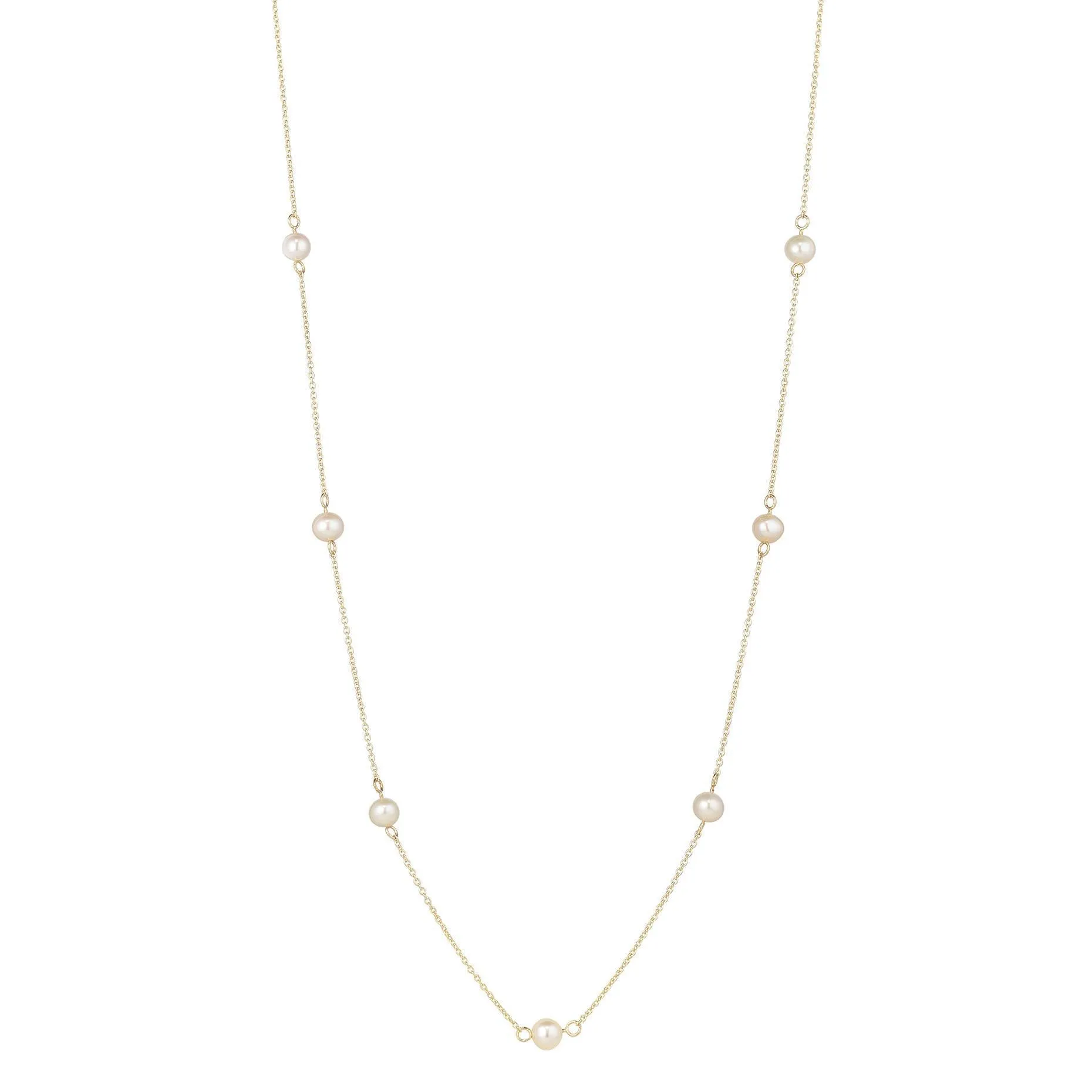 9kt Gold Seven Pearl & Chain Pendant Necklace