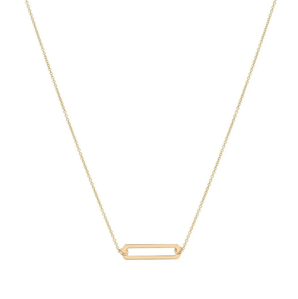 9kt Gold Small Open Rectangle Pendant Necklace