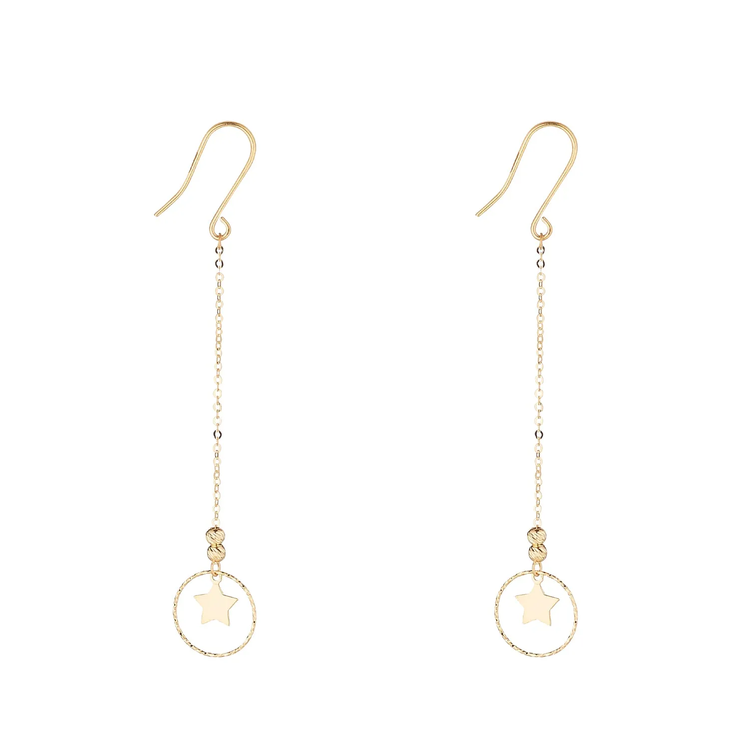 9kt Gold Star & Circle Chain Earrings