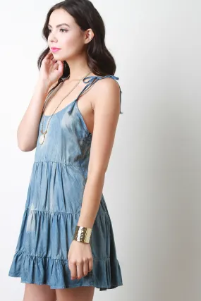 Acid Wash Chambray Tie Strap Dress