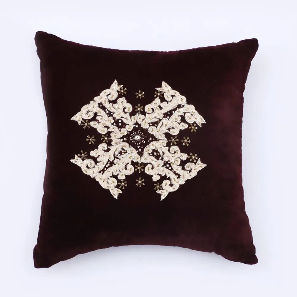 AKC Pure Velvet Embroidered Hekinan Filled Cushion