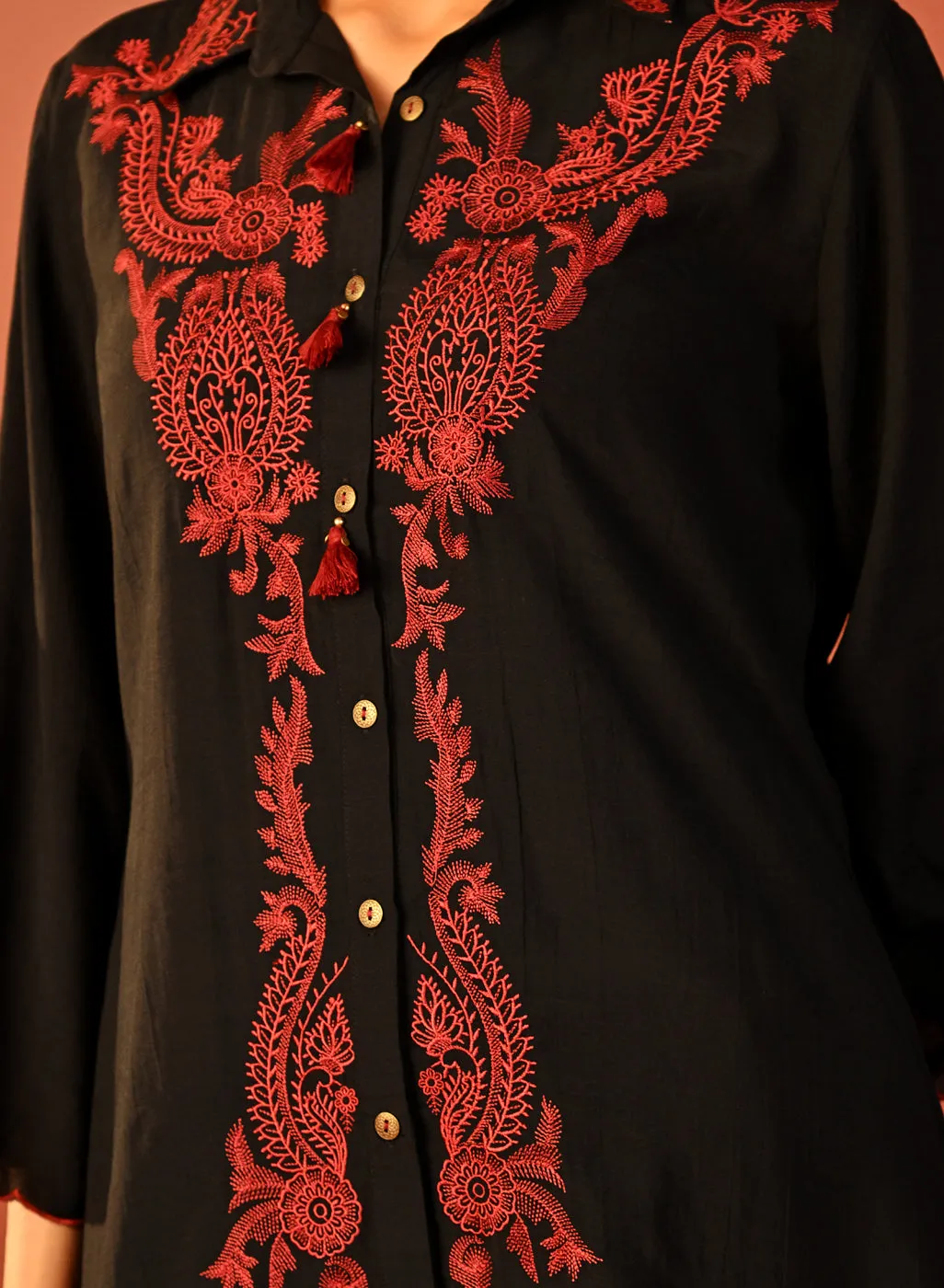 Alishay Black Embroidered Rayon Co-ord Set for Women