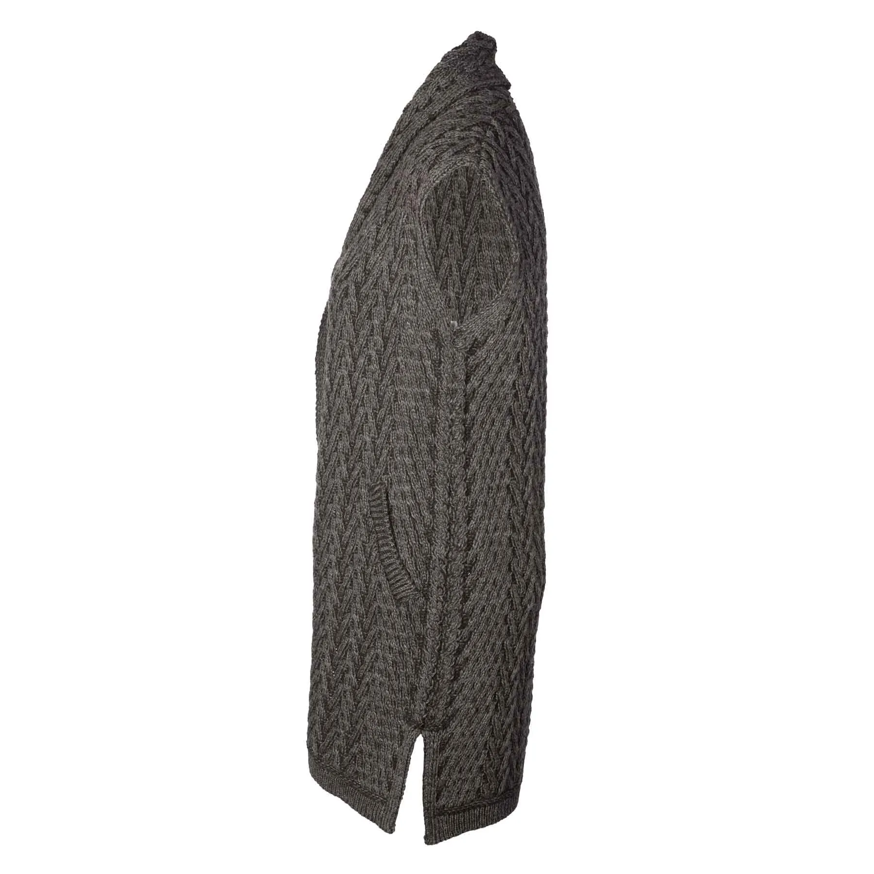 Aran Knit Long Vest, Charcoal Mix