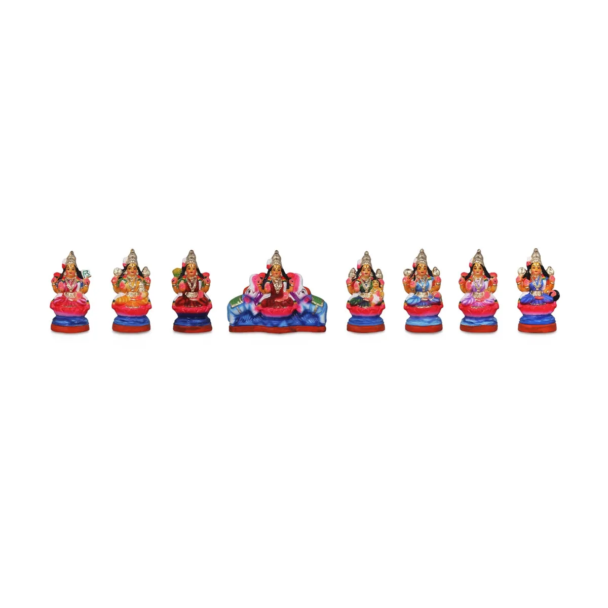 Ashtalakshmi Clay Golu Bommai Set - 8 x 3.5 Inches | Giri Golu Doll/ Navaratri Golu Bomma/Gombe/Bommai