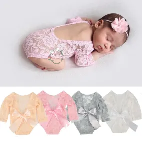 Baby Lace Romper Set Photo Prop, Newborn From 0 to 3 Months Photography Lace Rompers Shooting Outfit, Reborn Lace Romper With Headband Photo Prop