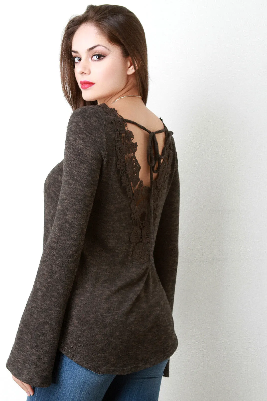 Back Crochet Trim Longsleeve Top