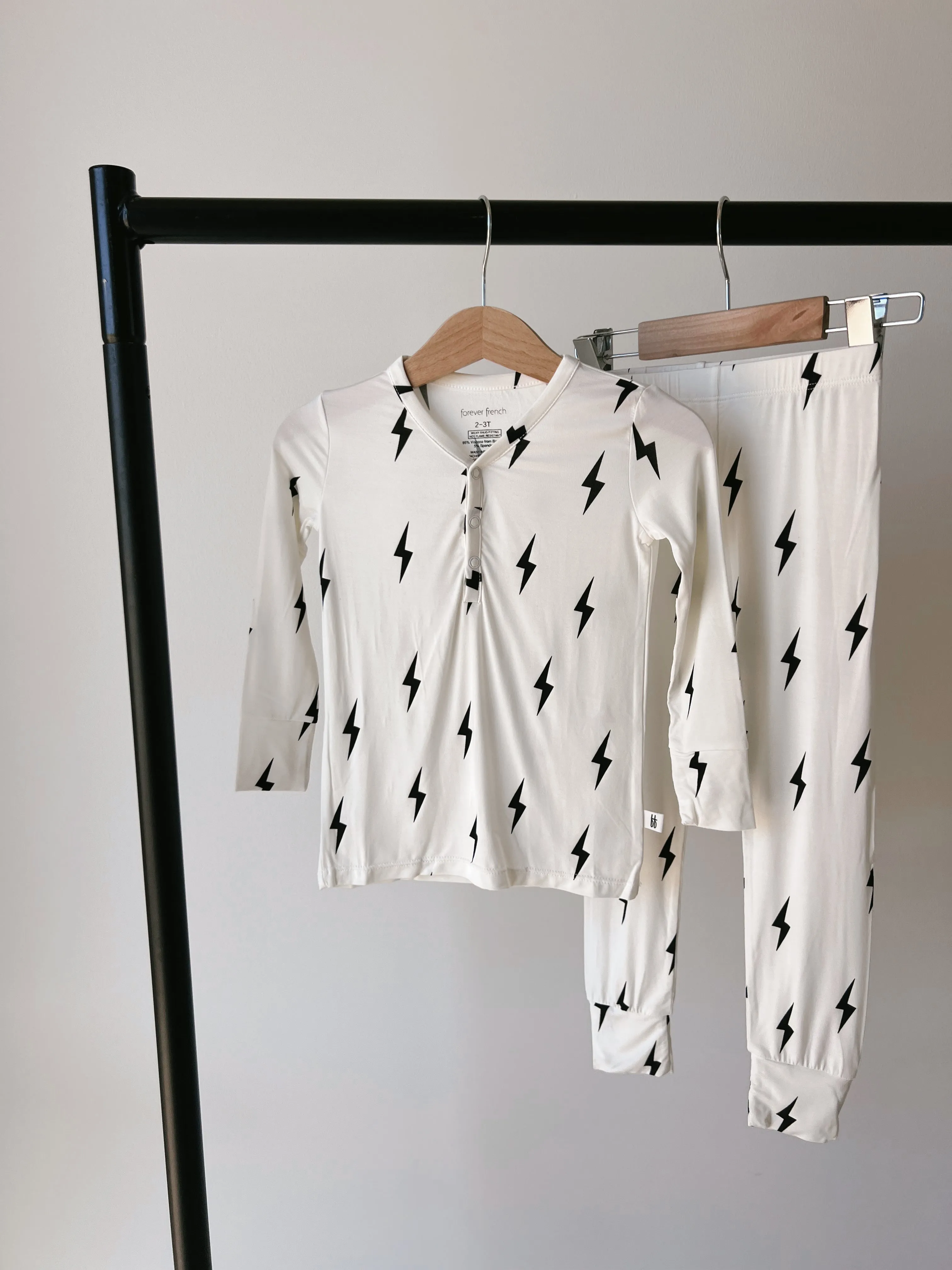 Bamboo Two Piece Pajamas | Black & White Lightning Bolt