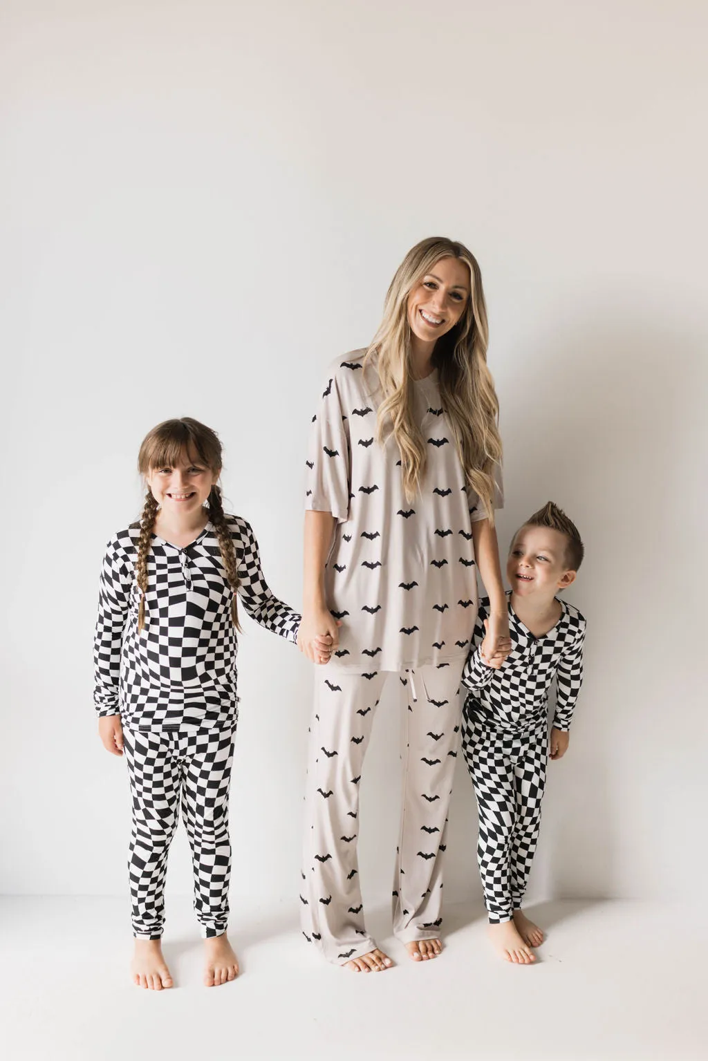 Bamboo Two Piece Pajamas | Black & White Wavy Checkerboard