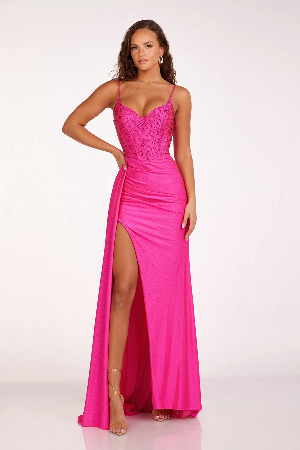 Beaded Fitted Sleeveless Slit Gown by Abby Paris 90231