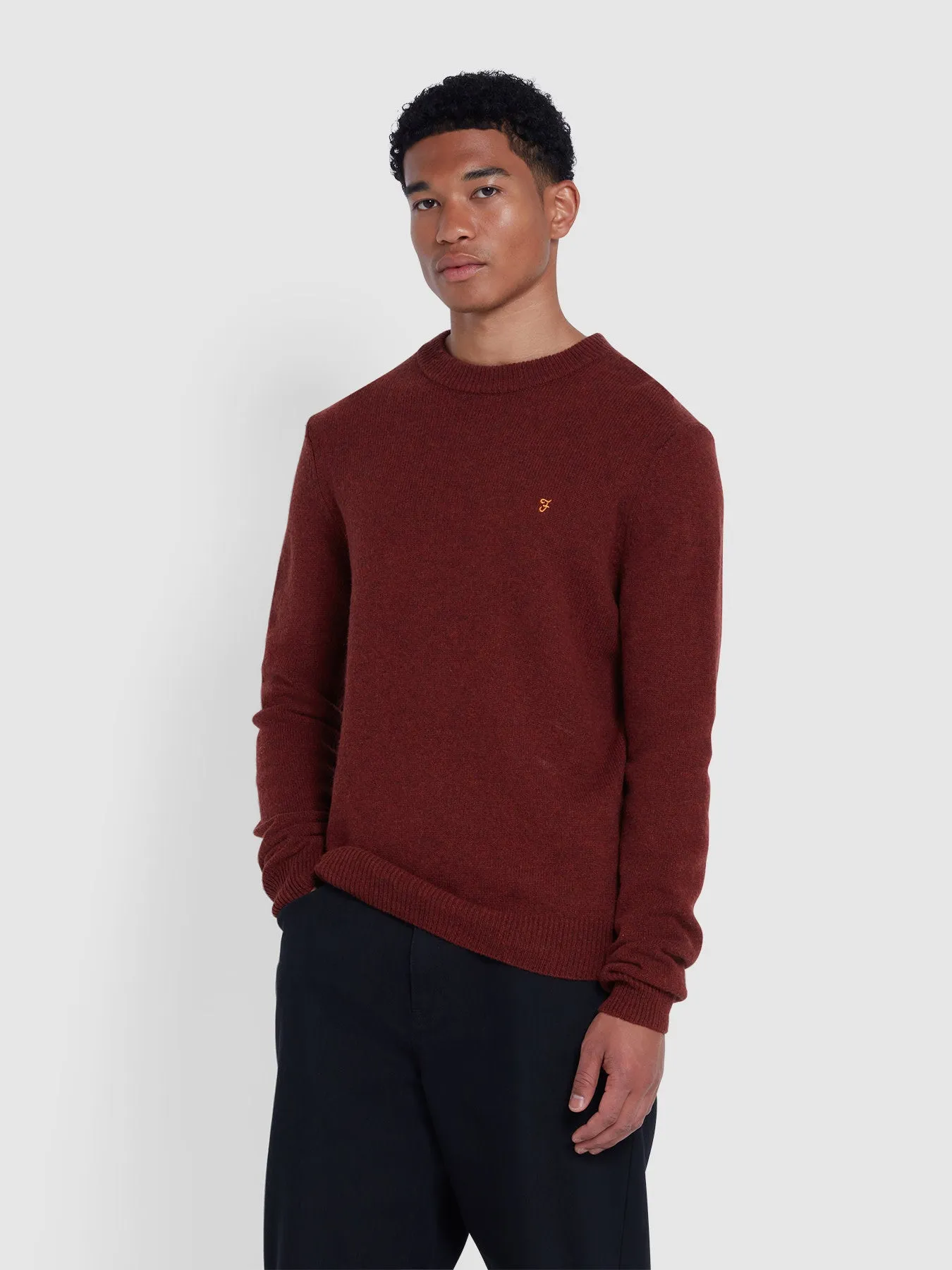 Birchall Crew Neck Lambswool Sweater In Red Venear