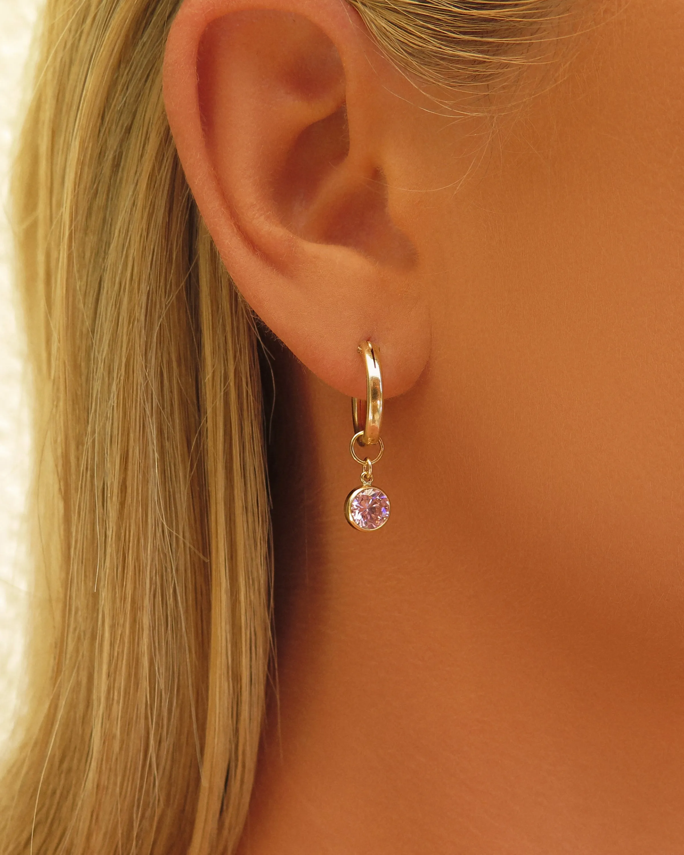 Birthstone Thick Hoop Earrings  - 14k Yellow Gold Fill