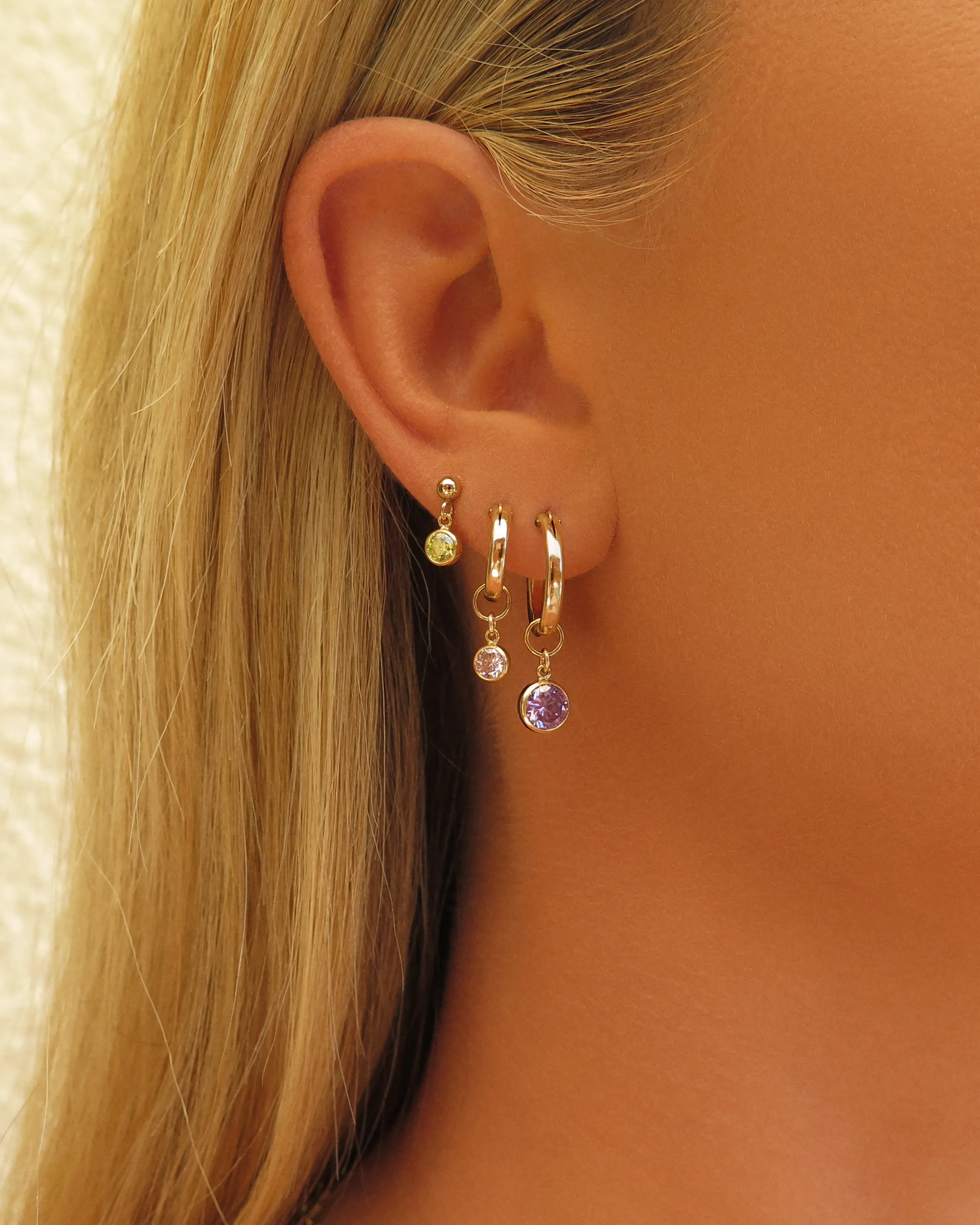 Birthstone Thick Hoop Earrings  - 14k Yellow Gold Fill