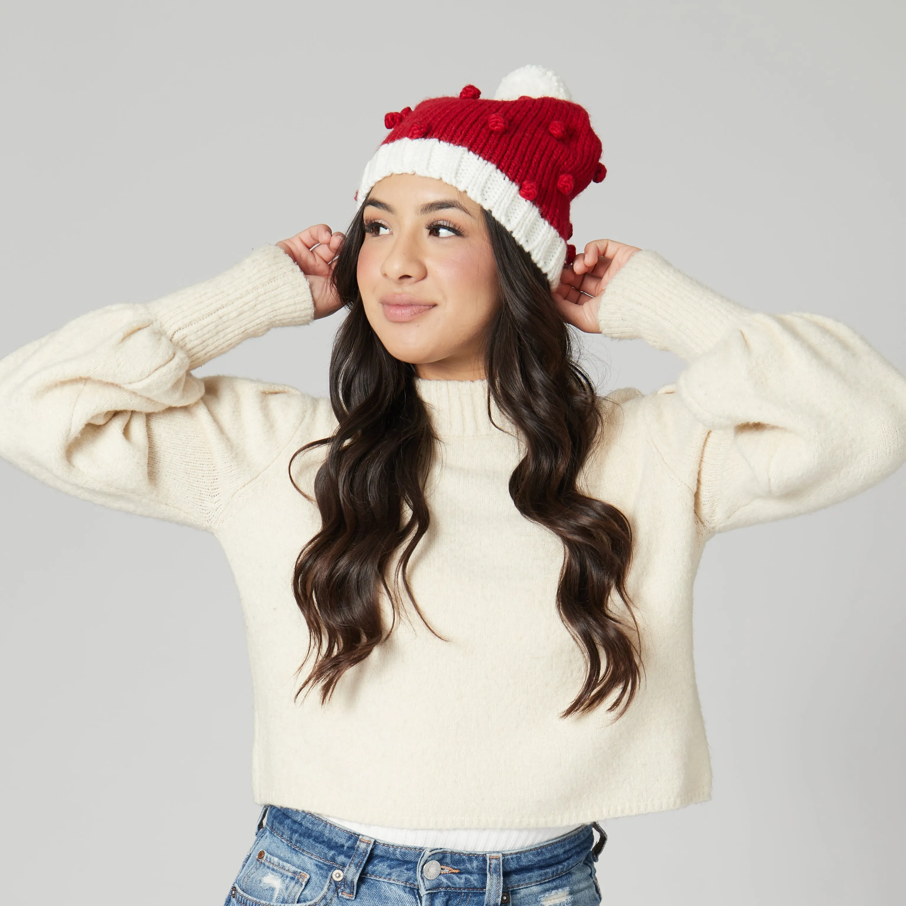 Bobble Knit Holiday Beanie