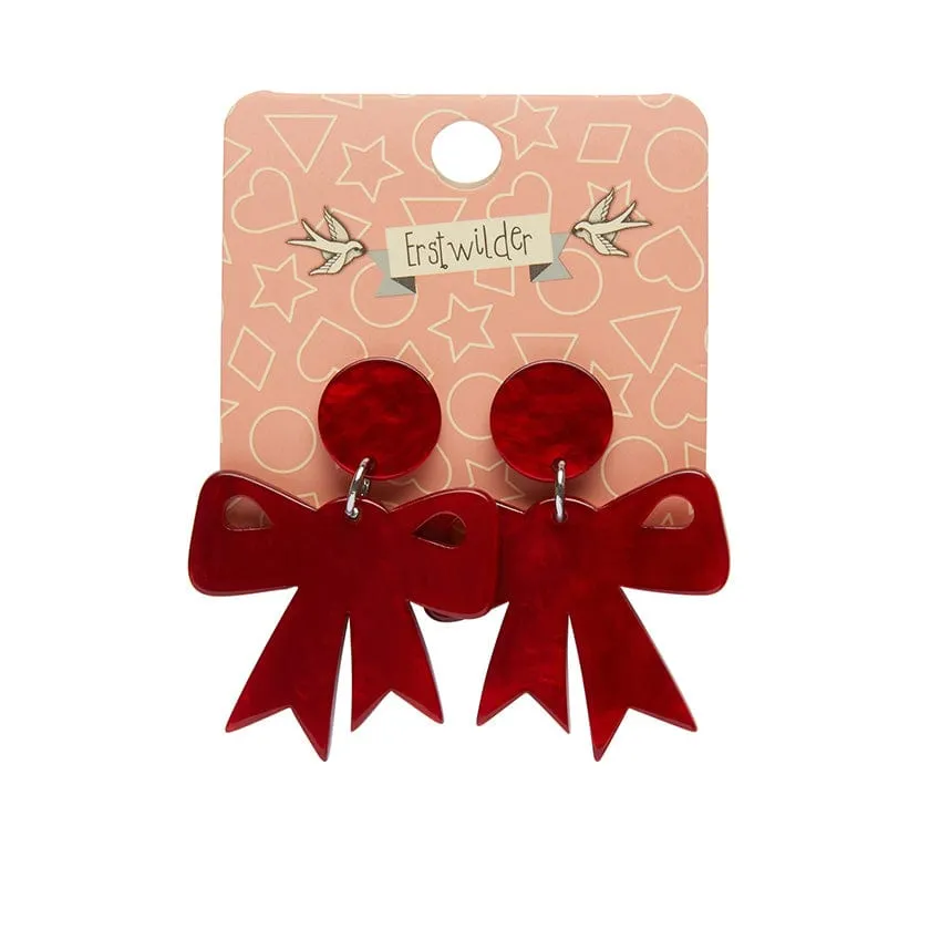 Bow Ripple Resin Drop Earrings - Red