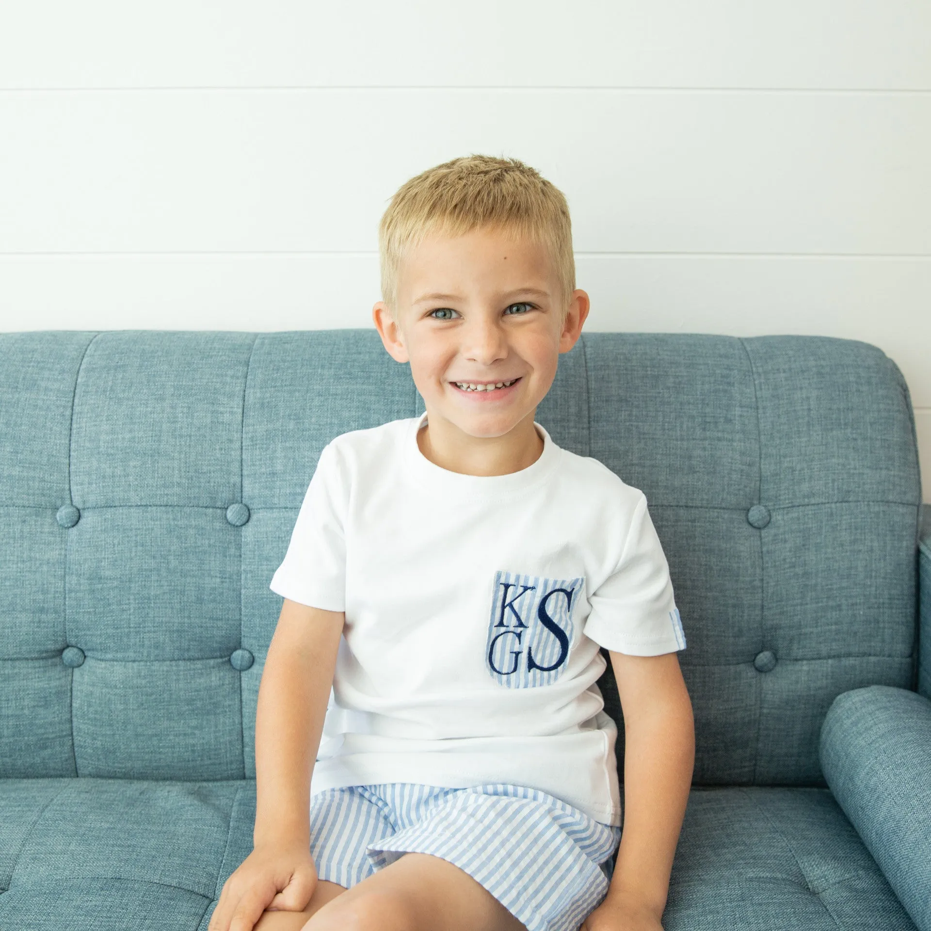 Boys Seersucker Pocket Tee