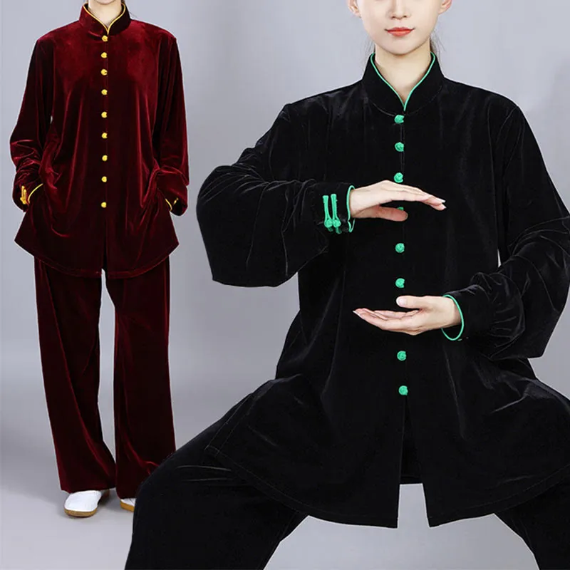 Buddha Stones 2Pcs Fall Winter Tai Chi Meditation Qigong Zen Practice Unisex Velour Plush Clothing Set