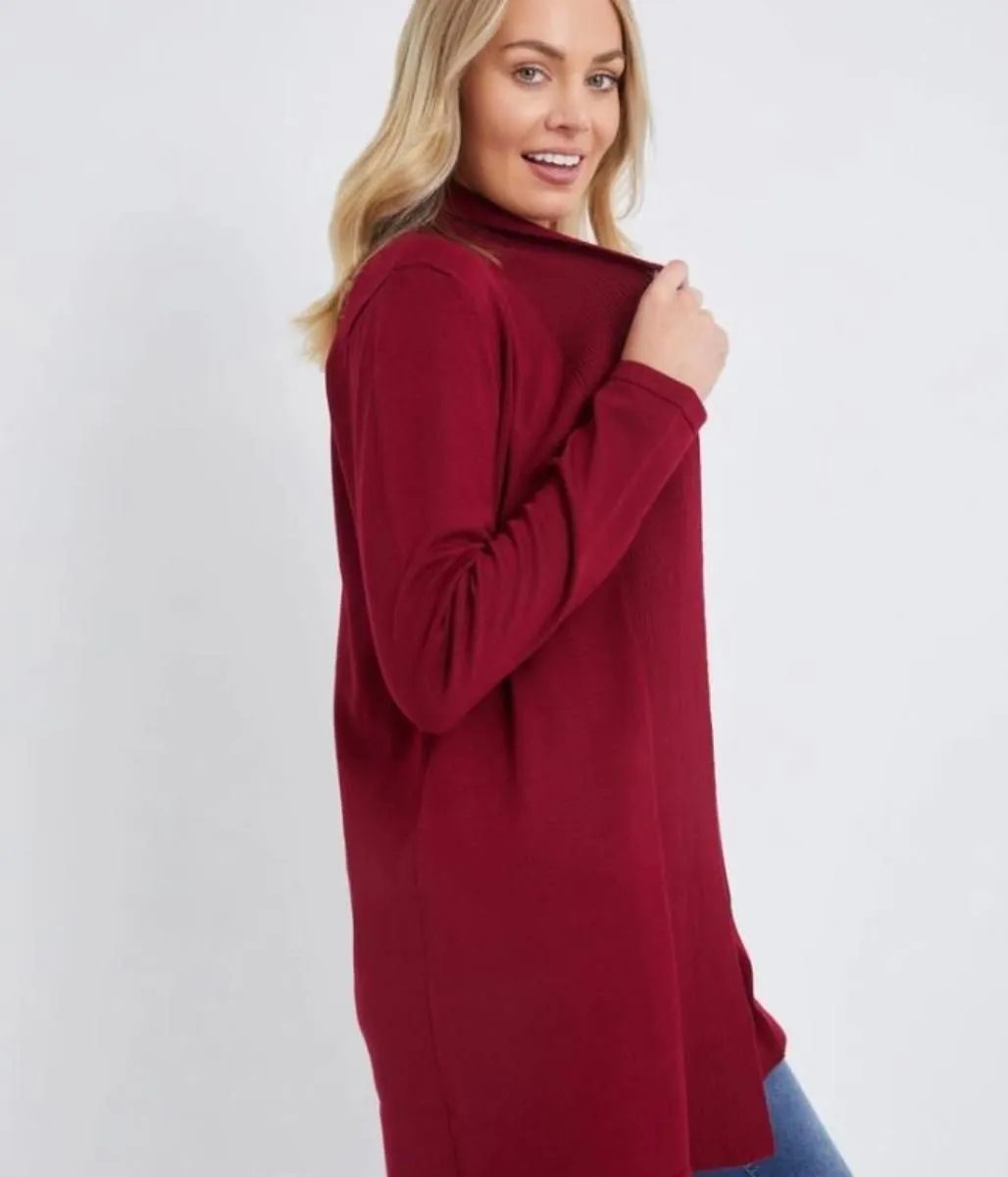 Cerise Rib Collar Cardigan