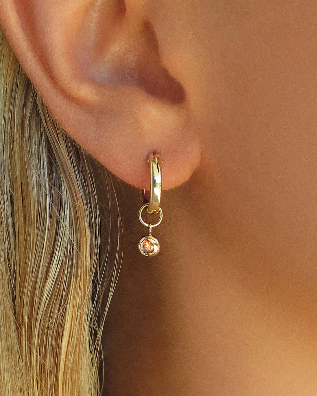 Cognac CZ Thick Hoop Earrings  - 14k Yellow Gold Fill