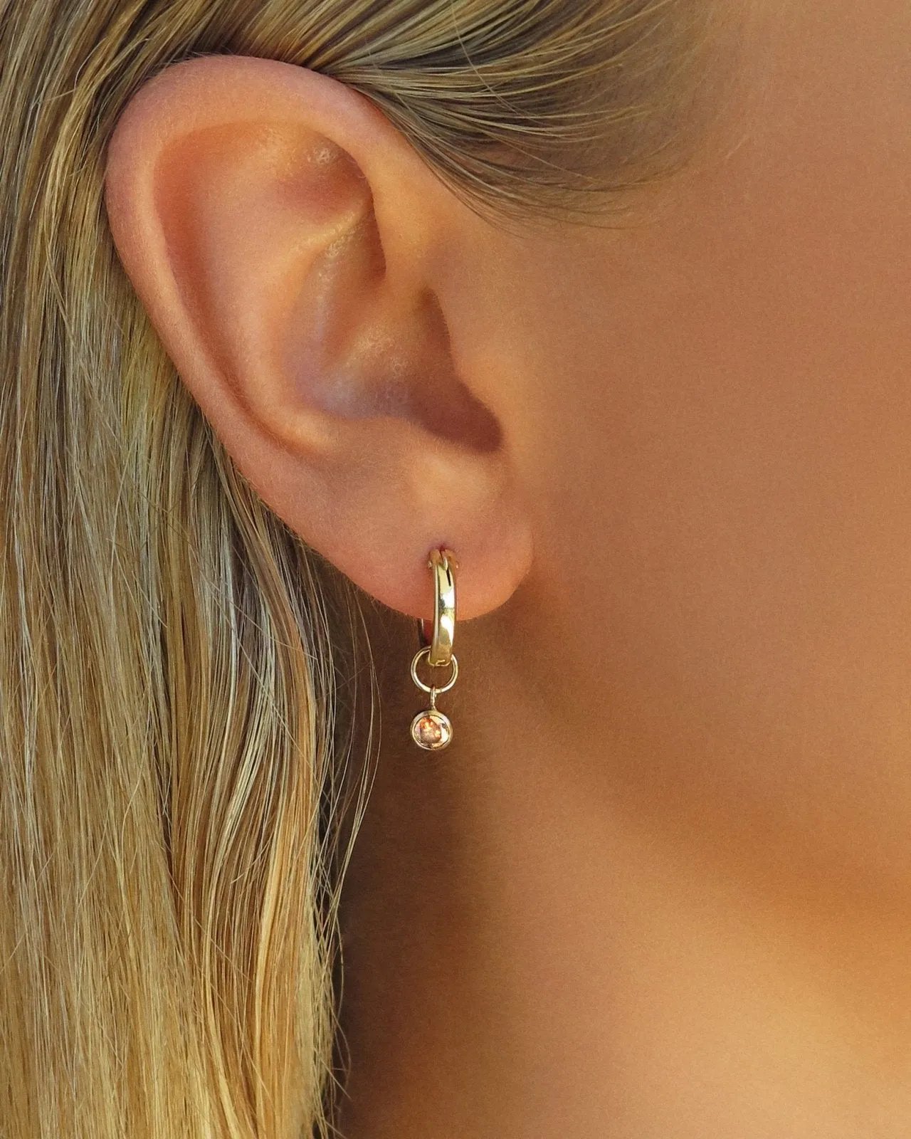 Cognac CZ Thick Hoop Earrings  - 14k Yellow Gold Fill