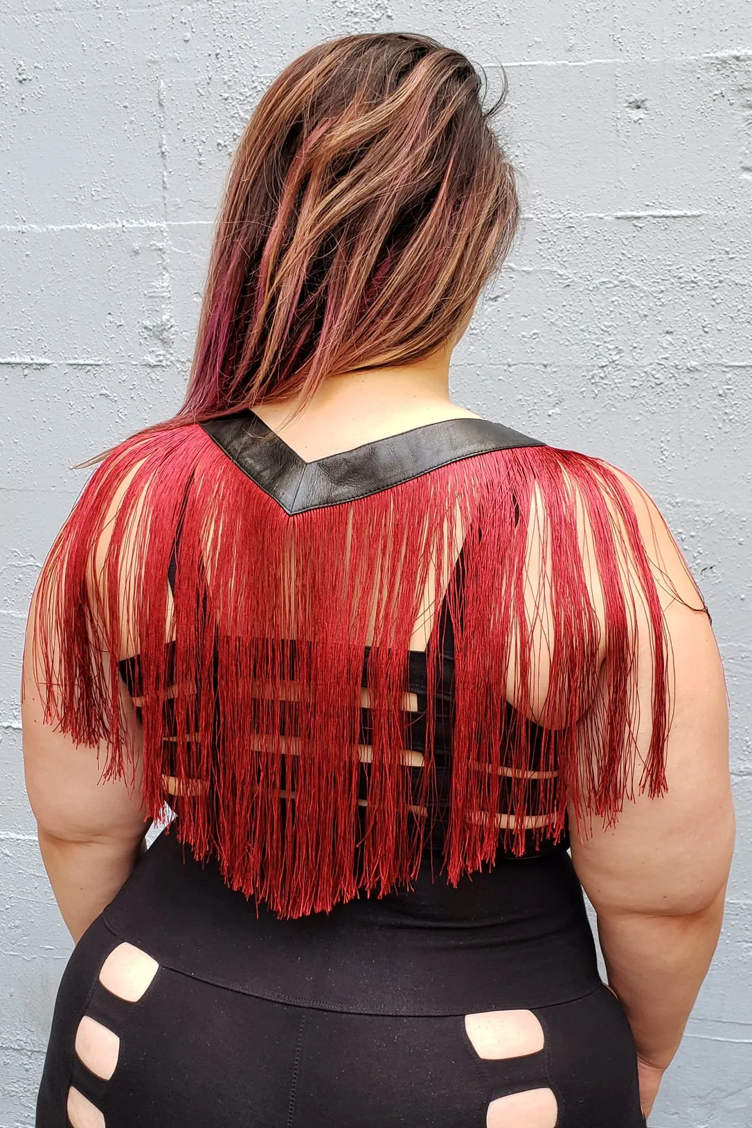 Five and Diamond V Neck Fringe - leather