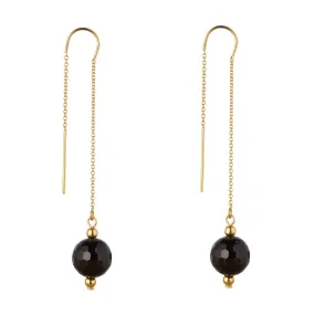 Gold Filled Black Agate Threaders Earrings