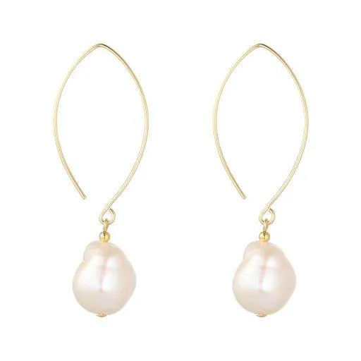 Gold Filled Irregular Baroque Pearl Oval Open Earrings