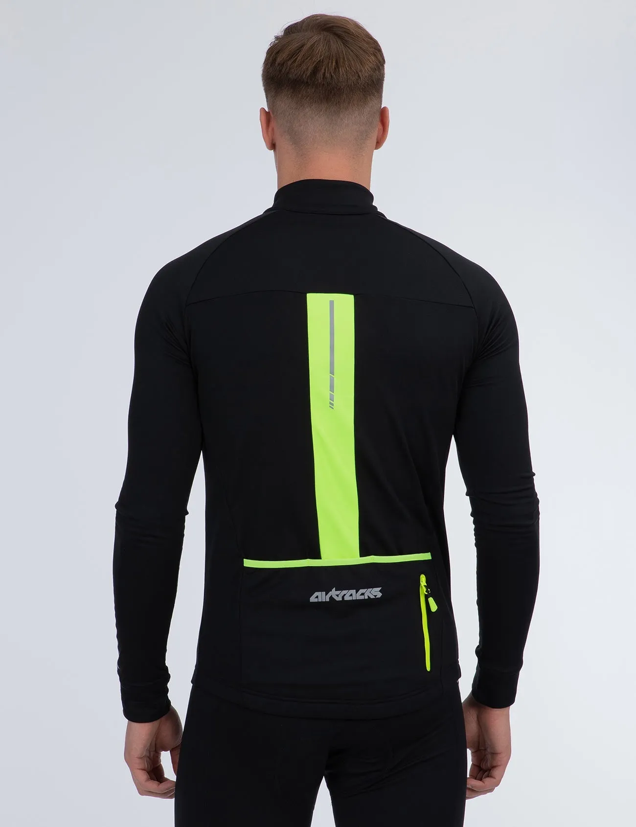 Herren Thermo Fahrradtrikot Langarm Pro Team Schwarz-Neon Setprodukt