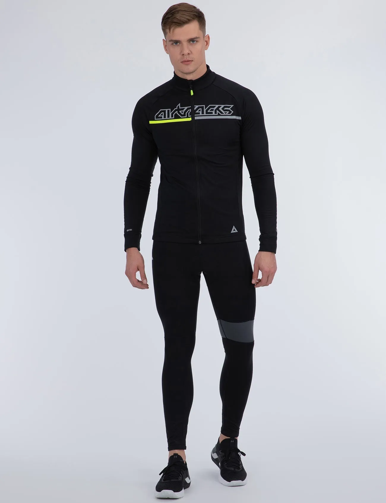 Herren Thermo Fahrradtrikot Langarm Pro Team Schwarz-Neon Setprodukt