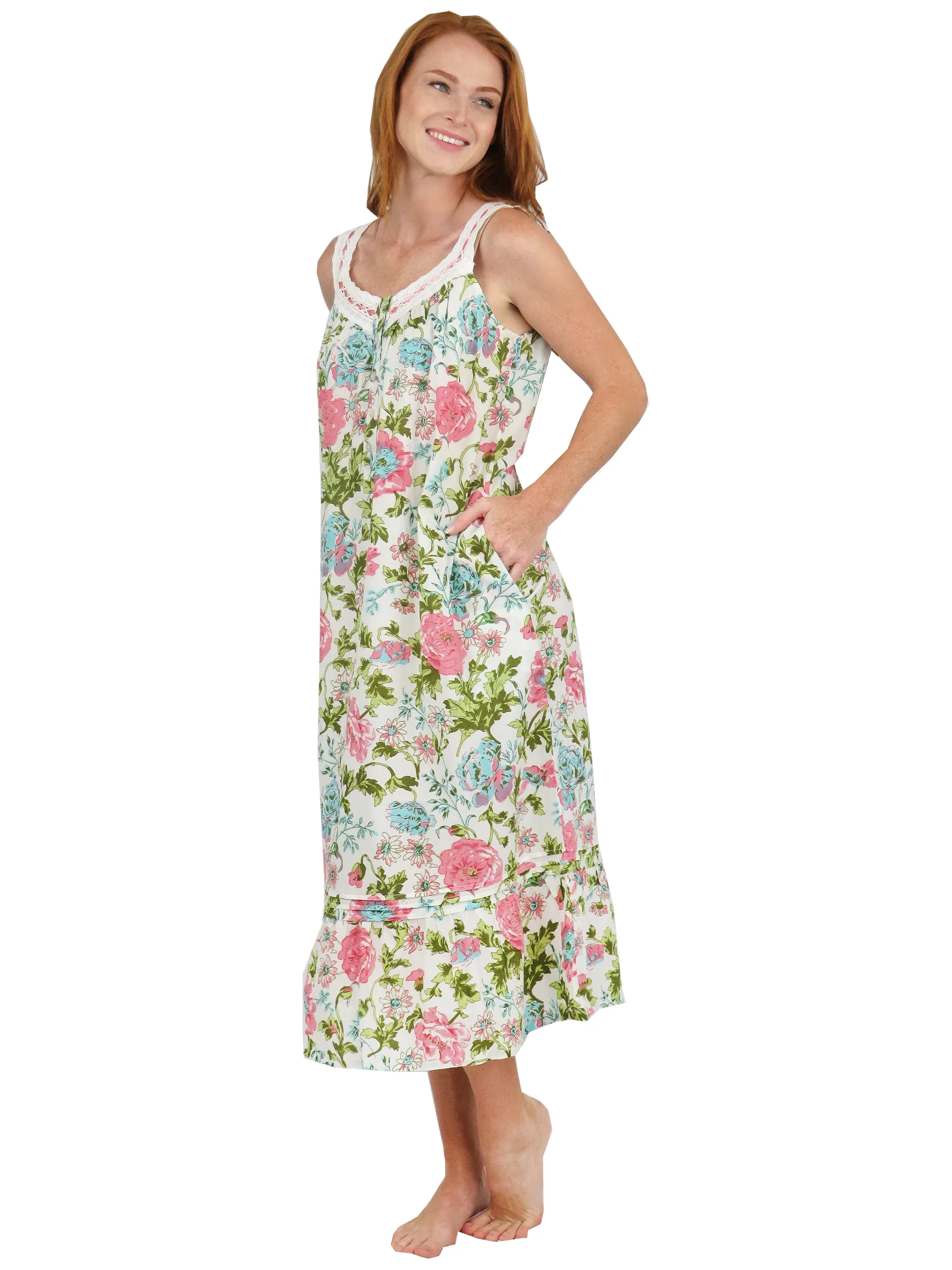 Lace trimmed 100% Cotton English Garden Print Gown