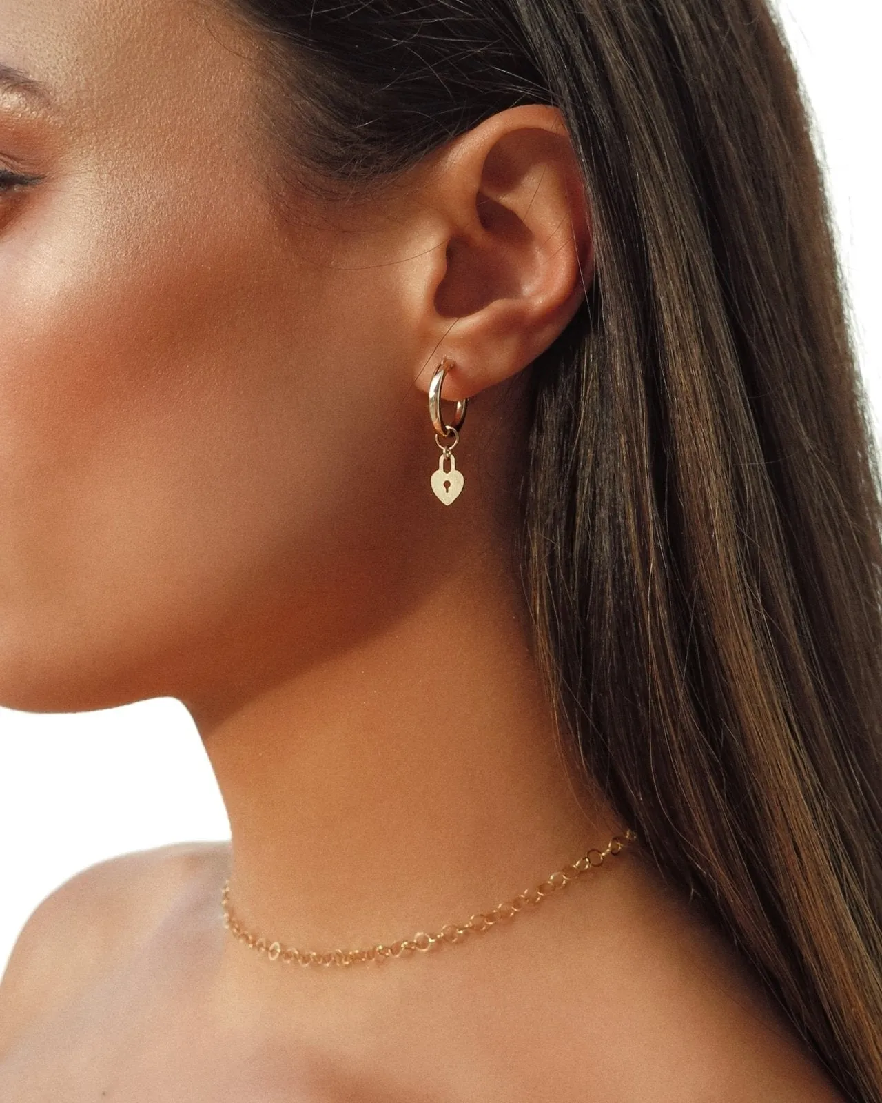 Love Lock Thick Hoop Earrings  - 14k Yellow Gold Fill