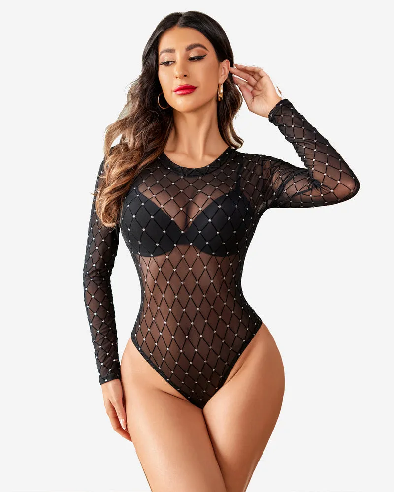 Mesh Snap Crotch Sheer Bodysuit