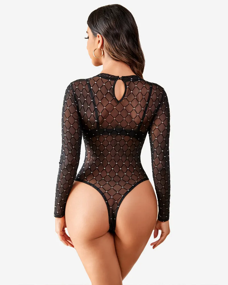 Mesh Snap Crotch Sheer Bodysuit