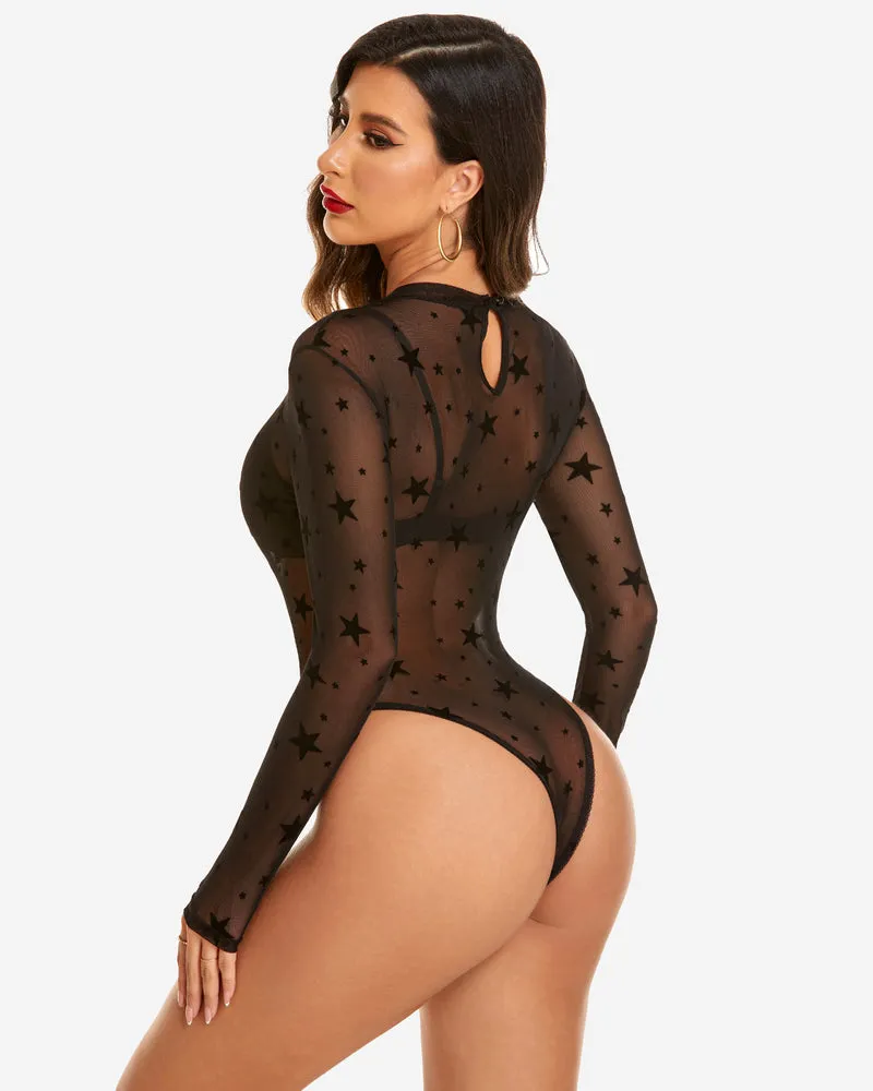 Mesh Snap Crotch Sheer Bodysuit