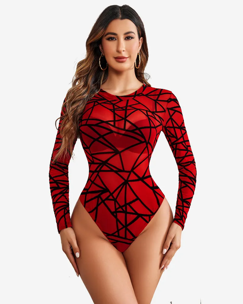 Mesh Snap Crotch Sheer Bodysuit